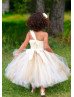 One Shoulder Ivory Gold Flower Girl Tutu Dress